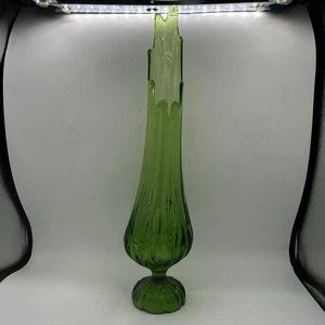 Rare Vintage MCM LE Smith Ribbed Cupped Emerald Green Large 20" Tall Swung Vase - Bild 1 von 9