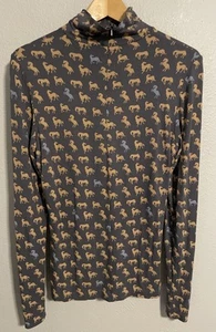 Tory Burch Womens Quarter Zip Top Small Horse Print Stretch Long Sleeve Artsy - Picture 1 of 8