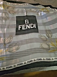 Vintage Fendi Square Silk Tulip Scarf Translucent Black White Gray 39" X 39" - Picture 1 of 4