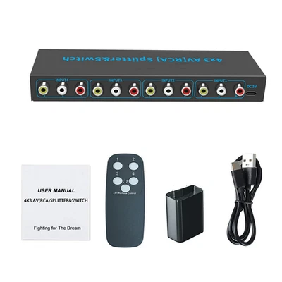 4 In 3 Out AV Switch RCA Switcher Box Video L/R Stereo Audio AV Selector Box - Image 1 of 4