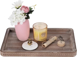 15.4" Rectangular Farmhouse Wooden Beaded Decorative Tray for Coffee Table, Rust - Picture 1 of 12