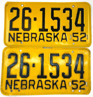 Nebraska 1952 License Plate Set Man Cave Vintage Garage Antelope Co Collector