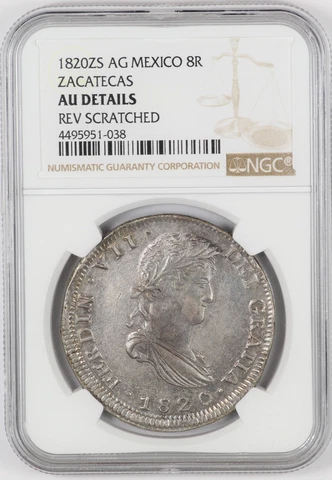 NGC AU Det. 1820-Zs AG Mexico 8 Reales Zacatecas Independence Silver Coin Cover