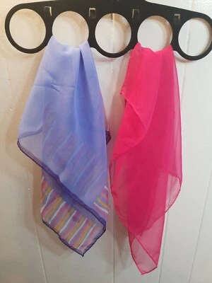 2 Pc Vtg Women's Neck Scarfs Blue Multi Fuchsia Sheer Square Feminine Dante - Image 1 of 3