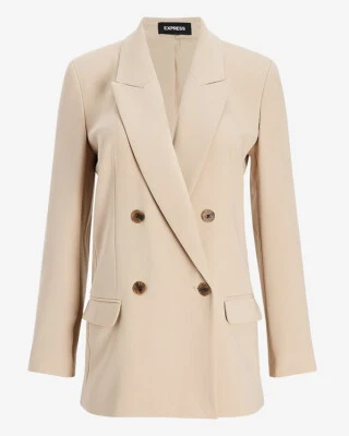 NUEVO BLAZER BOYFRIEND EXPRESS $138 BEIGE DOBLE BOTONADURA SOLAPA PICO TALLA XL Foto 1 de 4