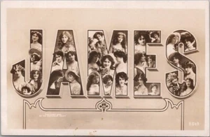 "JAMES"" Foto Postal Vintage Años 1900 Carta Grande RPPC Caras de Niñas/Sin Usar - Imagen 1 de 2