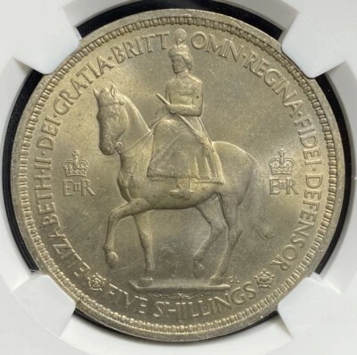 1953 Queen Elizabeth II Coronation Great Britain 5 Shillings CROWN Coin NGC MS65 - Image 1 of 4