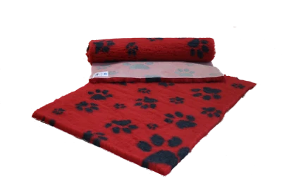 VETFLEECE Non Slip Deep Pile Fleece Vet Bed Roll Dog Cat Cage Red Charcoal Paws - Image 1 of 3