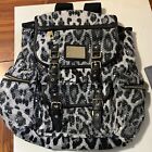 Juicy Couture Black Sequins Bling Pink Lining Backpack Leopard Print