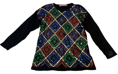 Vintage Maggie Barnes Sequin Embellished Black Fun Party Sweater Size 1X - Image 1 of 4