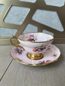 Juego de platillo taza de té Hammersley Bone China patrón floral firmado Inglaterra rosa - Imagen 1 de 8