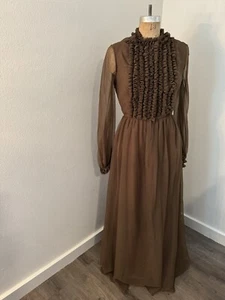 Vintage Susan Small of London Silk Chiffon Gown Chocolate Brown Bronze Sz 2 Tall - Picture 1 of 21