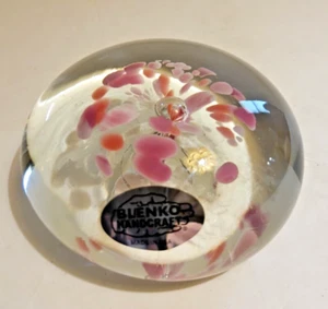 New Blenko 2024 Paperweight Clear With Pink & White Frit 3 3/4" - Picture 1 of 9