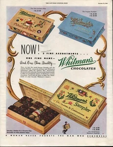 Whitman's Chocolates - 1948 - 3 finos surtidos/tarjetas de juego congresos - anuncio de revista - Imagen 1 de 2