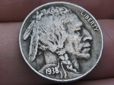 1938 D Buffalo Nickel 5 Cent Piece- Denver, XF Details, Nearly Full Horn Cover