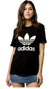 Adidas Originals Womens NWT Short Sleeve Trefoil Tee Black Black - Picture 1 of 4