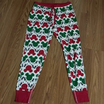 Disney Navidad Rojo Verde Patrón Algodón Orgánico Talla M Pijama Pantalones Acogedores Foto 1 de 4
