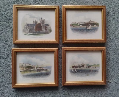 4 antike Stahlstiche von 1840 England - gerahmte Bilder - Bild 1 von 4