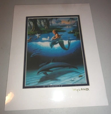 1994 Wyland "The Littlest Mermaid" Litho Picture Art Matted 13,5" x 11,25" - Imagem 1 de 4