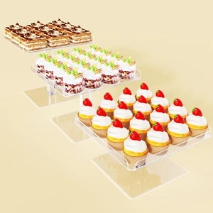 3 Piece Cupcake Stand, Acrylic Dessert Table Display Set, Clear Square Servin... - Picture 1 of 9