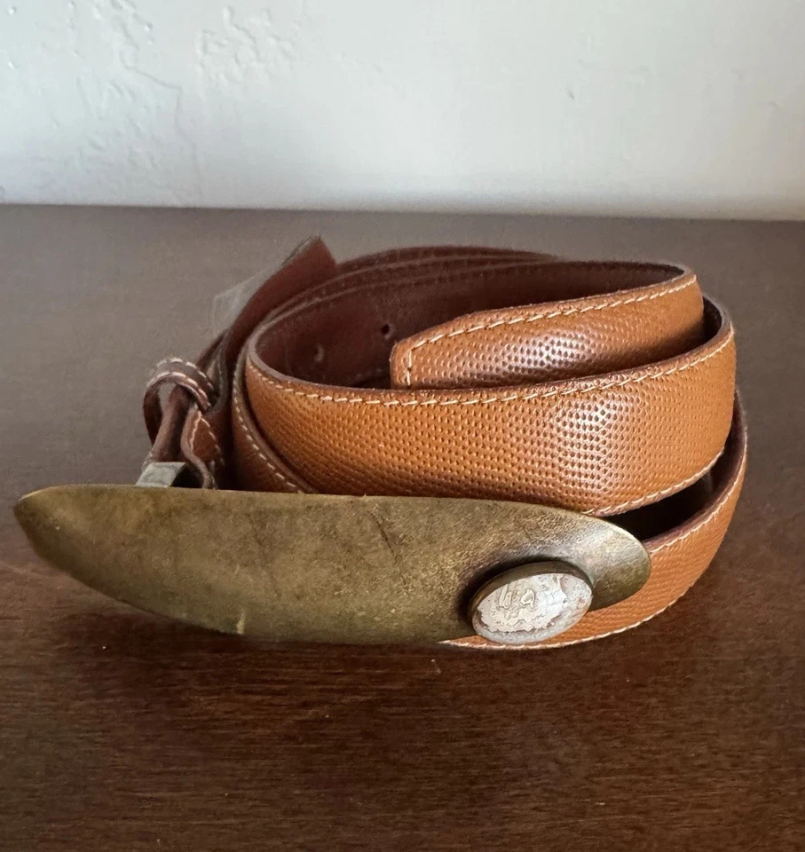 Cinturón de cuero marrón hebilla de piedra de latón para mujer talla M mediano Italia Fibbia de colección Foto 1 de 4