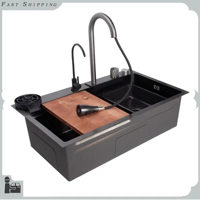 Grifo de fregadero individual multifuncional para cocina cascada de acero inoxidable Flying Rain Foto 1 de 4