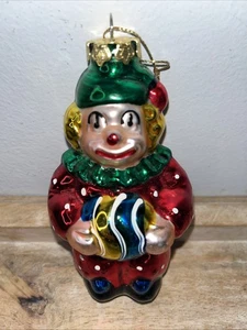 Hand Blown Glass Clown Christmas Ornament 5” Holiday Bright Colors - Picture 1 of 9