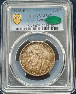 1938-D Daniel Boone Silver Half Dollar 50c PCGS MS67 CAC Tough Coin High Grade - Picture 1 of 4