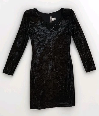 Vestido Vintage Años 90 All That Jazz Negro Terciopelo Aplastado Talla M Cuentas Encaje Escote  Foto 1 de 4