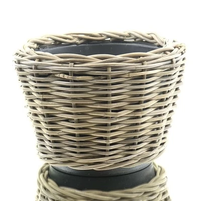 VAN DER LEEDEN DRYPOT® Rattan Pflanzkübel Grau Ø 32 cm - Sylter Körbe - Bild 1 von 3