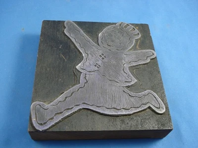 Vintage Wood Print Stamp Block Happy Running Boy - Image 1 of 3