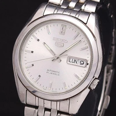SEIKO 5 7S26-01V0 Silver Dial 21 Jewels Day Date Men's Watch Silve Face from JPN - Image 1 of 4
