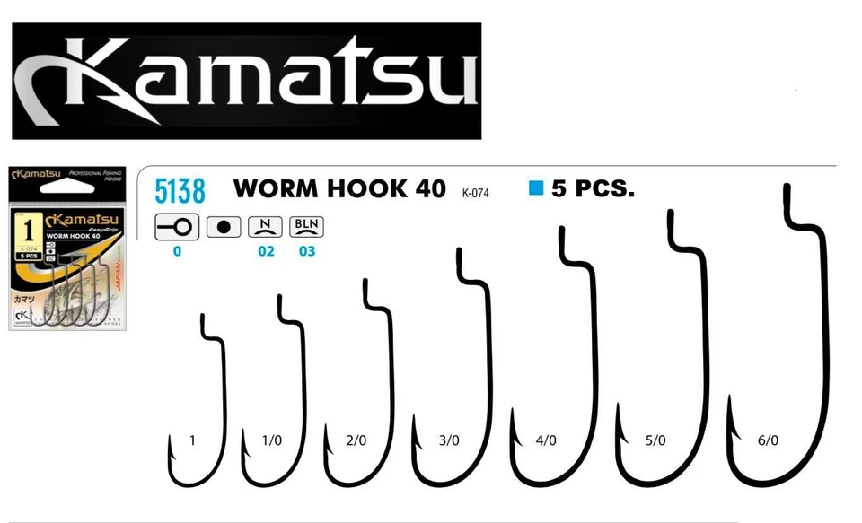 Kamatsu K-074 cheburashka worm hooks 5pcs offset weedless,jika,carolina,texas, - Image 1 of 1