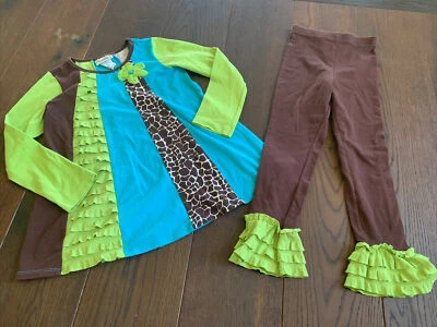 Raro Ediciones 6x Boutique Niñas Largo Vellón Verde Marrón Volantes Leggings Conjunto Top Foto 1 de 4