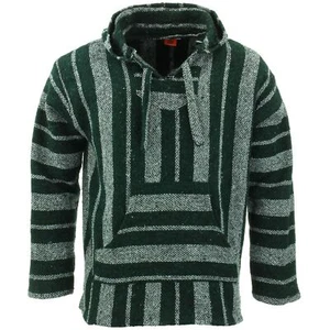 Recycled Mexican Baja Jerga Hoody Drug Rug Pullover Hoodie Black Green Grey - Picture 1 of 6