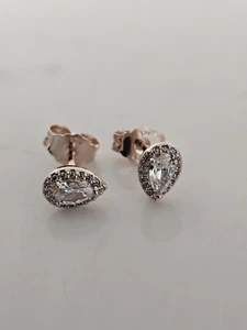AUTHENTIC PANDORA TEARDROP HALO STUD EARRINGS #286252CZ - Picture 1 of 5