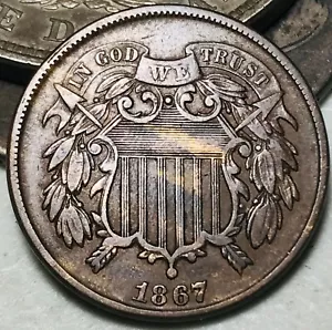1867 Two Cent Piece 2C Ungraded Choice US Copper Coin CC24781 - Picture 1 of 6