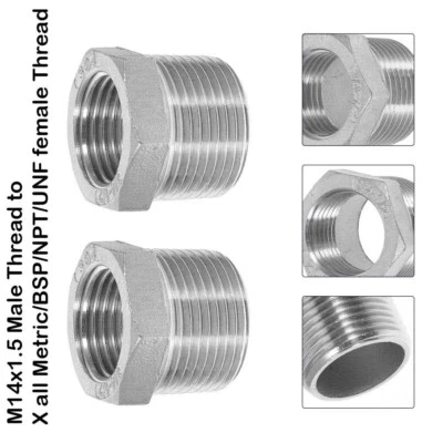 CAPNEW M14x1.5 Male to UNF BSP Female Hex Reducing Adaptor Bush Steel Joiner Connector