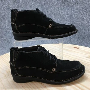 Clarks Boots Womens 5.5 M Nikki Chukka Booties Black Leather Lace Up Moc 62998 - Picture 1 of 15