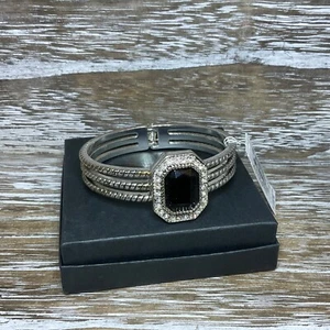 Dillard’s  Gold With Faux Black Onyx Stones Hinge Bracelet NWT  - Picture 1 of 2