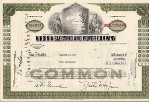 Stock certificate Virginia Electric & Power Company 1968 State of Virginia - Picture 1 of 1