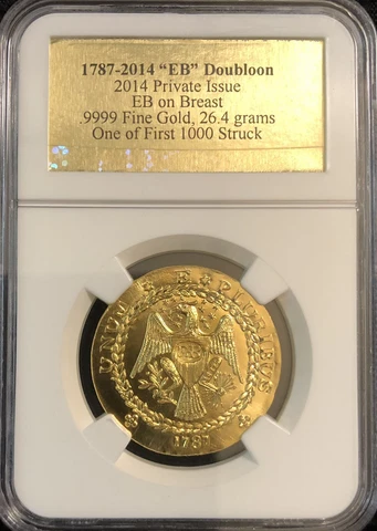 1787-2014 EB on BREAST Brasher's Doubloon .9999 Fine Gold . One Of First 1000 St Cover