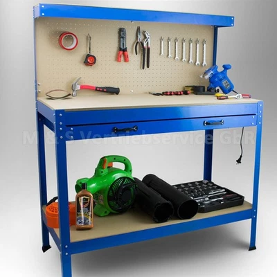Werktisch Werkzeugbank Werkstatttisch Workbench mit Lochwand Blau BITUXX