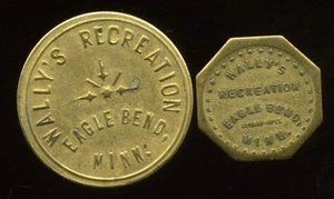 WALLY'S RECREATION EAGLE BEND MINNESOTA 5 & 25 CENT TRADE TOKENS - Picture 1 of 2