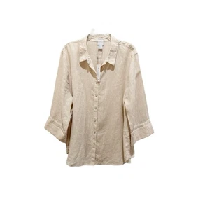 Chicos Linen Shirt Beige No Iron Linen Lightweight Lagenlook Size 4 XXL 2XL New - Picture 1 of 10