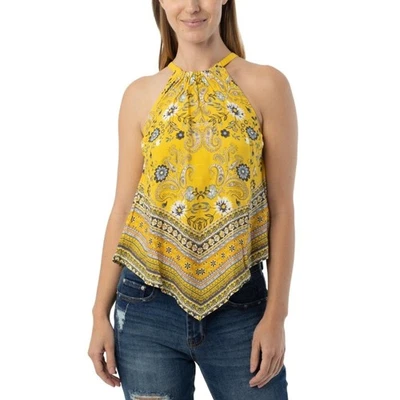 NUEVO CON ETIQUETAS Almost Famous Halter Top Mujer Pequeño Amarillo Floral Paisley Corbata Fluttery Foto 1 de 4