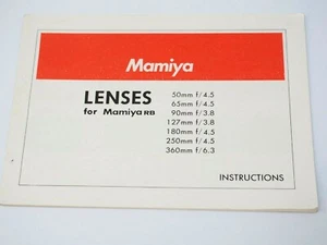 Mamiya Lenses for Mamiya RB Instructions. - Picture 1 of 3