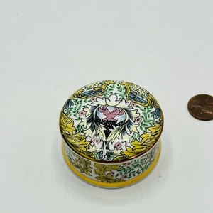 Caja de baratija redonda William Morris porcelana de hueso fino amarillo floral Art Nouveau - Imagen 1 de 4