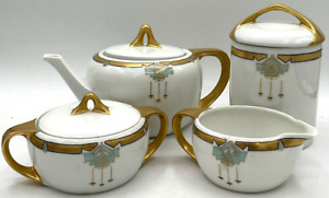 Antique Art Deco Gilded Rosenthal Selb RS Teapot Cream Sugar Canister Porcelain