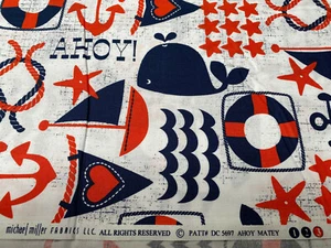 Nautical Fabric, Anchors, Sailboats Whales - Michael Miller Fabric Ahoy Matey - Picture 1 of 4